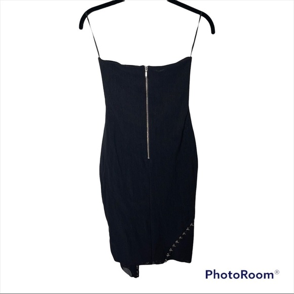 NWT BEC + BRIDGE Black Lace Up Corset Strapless Asymmetrical Midi Dress Size 2 - Picture 6 of 10